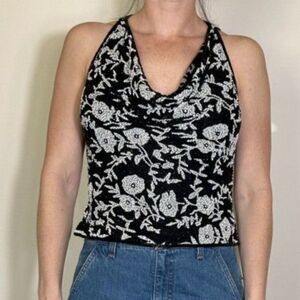 Vintage Andretta Donatello 100% Silk Beaded Black and White Top Size Medium